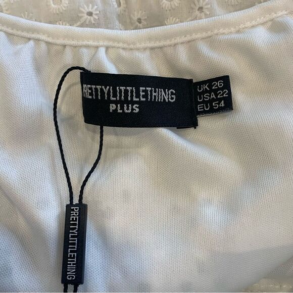 Prettylittlething Plus White Broderie Anglaise Corset MIDI Dress Size 22 - Picture 9 of 12